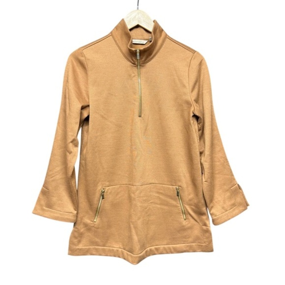 Soft Surroundings Tan Brown Camel Gold Quarter Zip Long-Sleeved Pullover Top XS